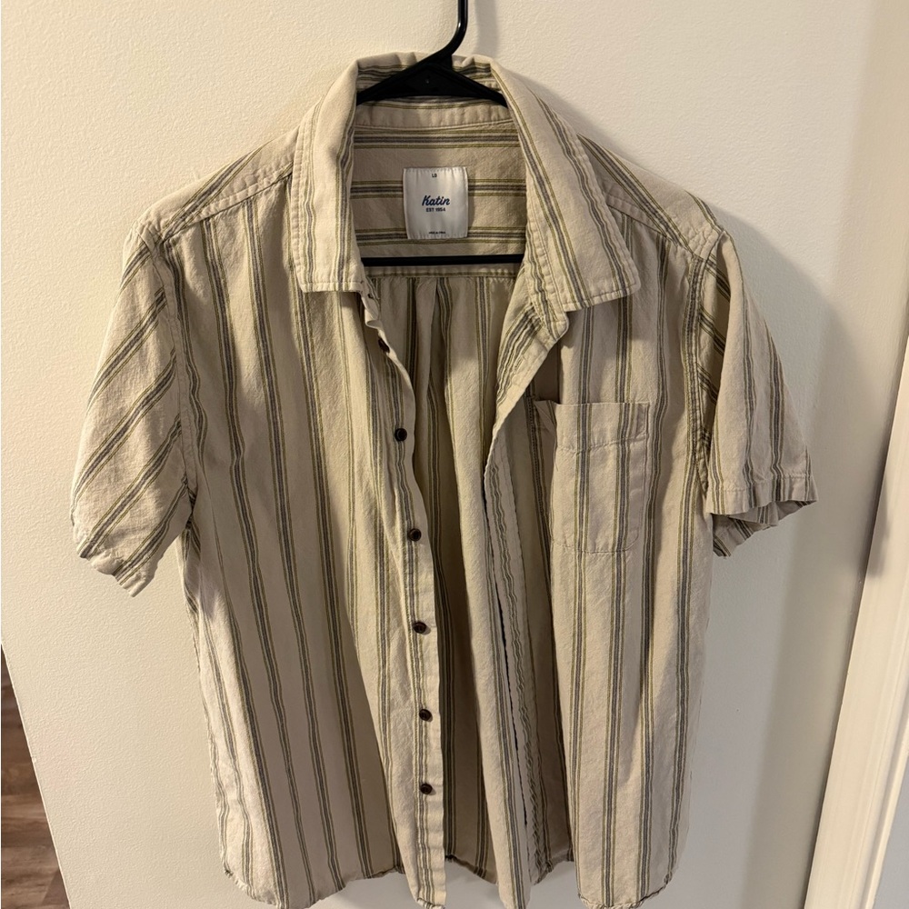 Katin Men's Beige Striped Shirt L